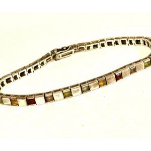 STERLING SILVER AND GEMSTONE TENNIS BRACELET